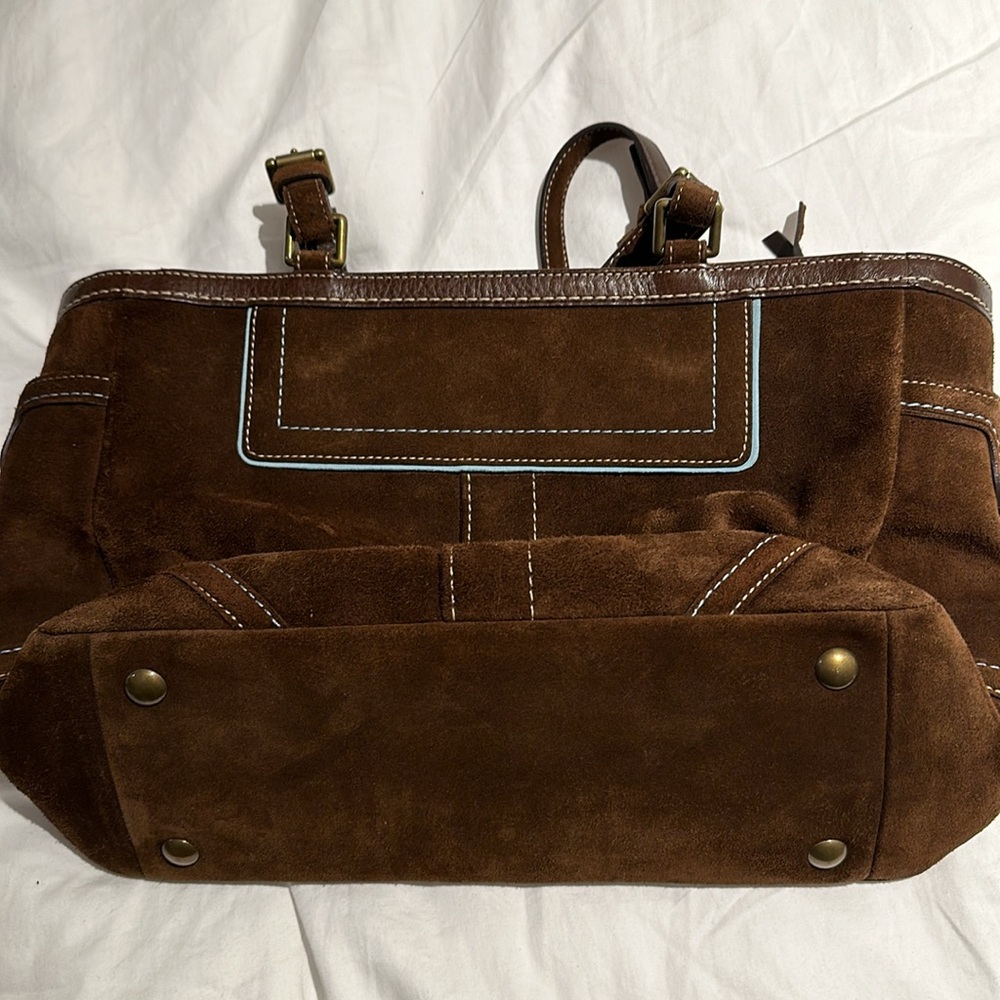 Vintage Practically New Condition Coach Leather Suede Brown w/ Blue - Picture 6 of 13